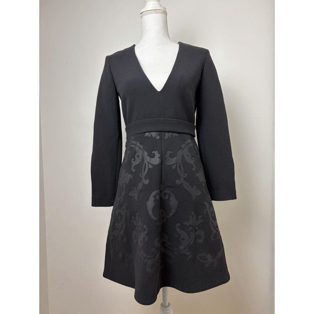 Stella McCartney 2012 Black Baroque Flocked Wool Blend Dress IT 36 Made in Italy